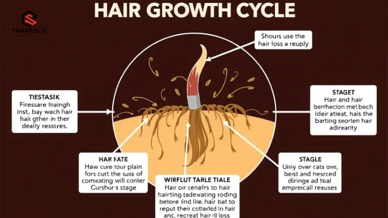 ภาพแสดงวงจรการเจริญเติบโตของเส้นผม พร้อมคำอธิบายถึงสาเหตุที่ทำให้เกิดผมร่วงในแต่ละระยะ