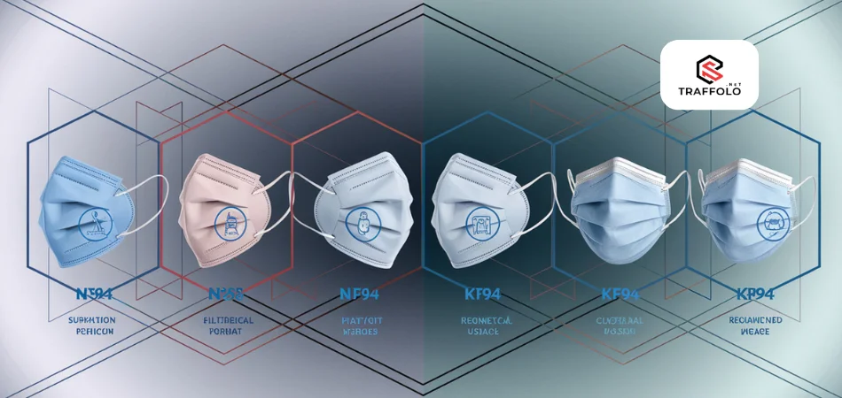 หน้ากากอนามัยหลายประเภท เช่น N95, KF94 พร้อมคุณสมบัติเด่นของแต่ละแบบสำหรับการป้องกันไวรัส