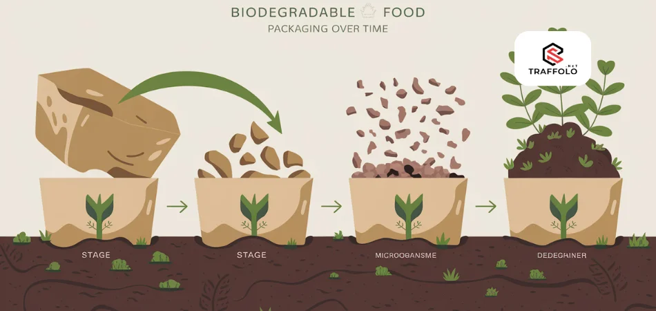 บรรจุภัณฑ์อาหารเพื่อสุขภาพที่ย่อยสลายได้ แสดงการเปลี่ยนแปลงของวัสดุในแต่ละขั้นตอนจนย่อยสลายสมบูรณ์