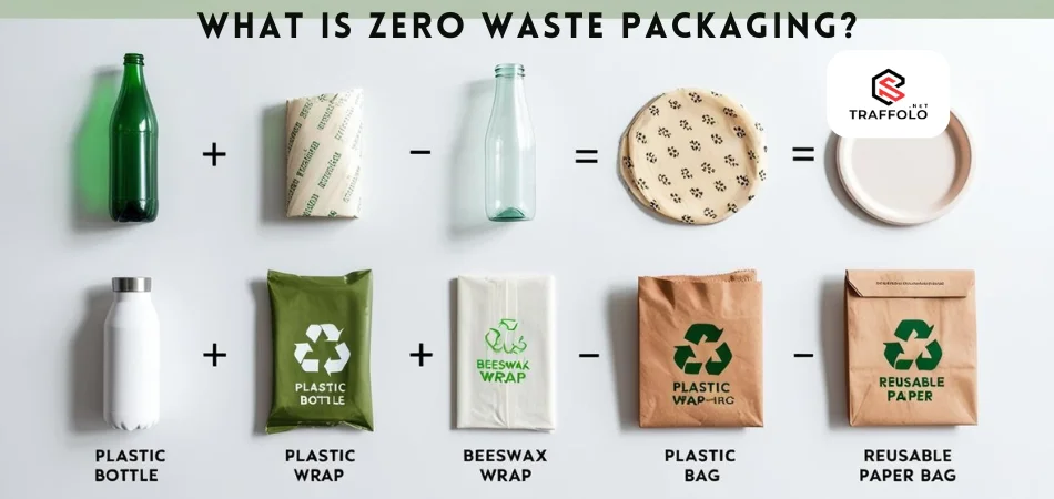 ตัวอย่างบรรจุภัณฑ์ Zero Waste เทียบกับบรรจุภัณฑ์ทั่วไป เช่น ขวดพลาสติก, พลาสติกแรป, ถุงพลาสติก และแนวทางเปลี่ยนไปใช้บรรจุภัณฑ์ที่เป็นมิตรต่อสิ่งแวดล้อม เช่น ขวดแก้ว, แรปขี้ผึ้ง และถุงกระดาษรีไซเคิล เพื่อลดขยะพลาสติก